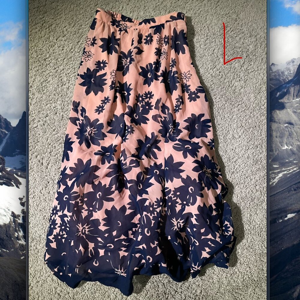 Pink and Navy Floral Skirt